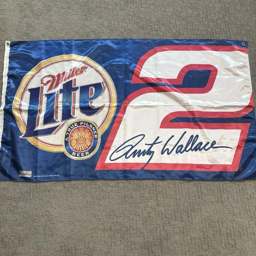 Vintage Rusty Wallace #2 Miller Lite Flag, NASCAR, 59”X33”, Banner
